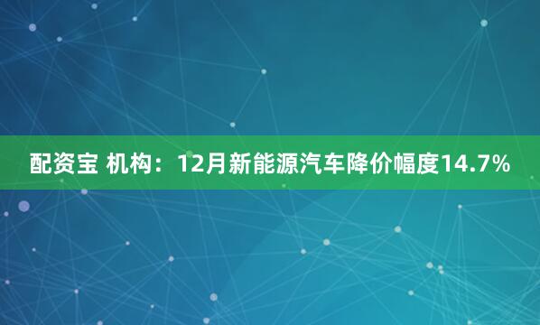 配资宝 机构:12月新能源汽车降价幅度14.7%